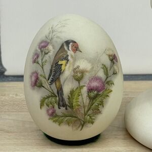 Vintage Ceramic Bisque Porcelain Egg on Stand Bird Floral Decor Cottage-core 4in